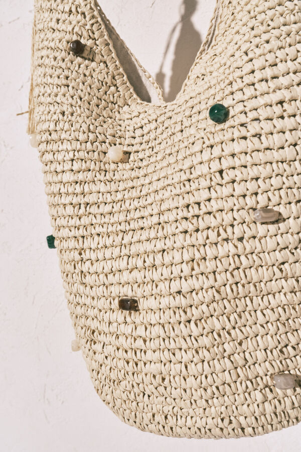 Women'secret Raffia bag with appliqu&eacute;s nude