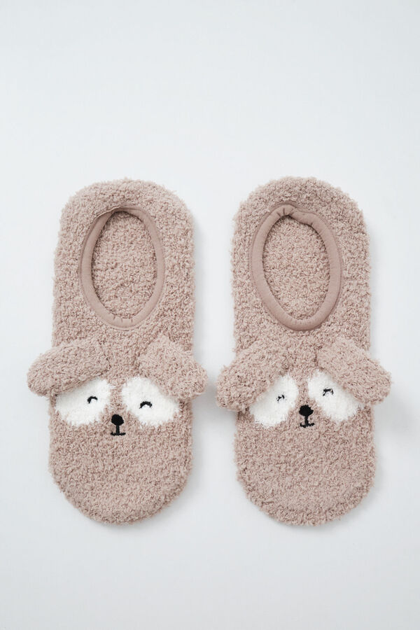 Women'secret Brown dog slip-on socks nude