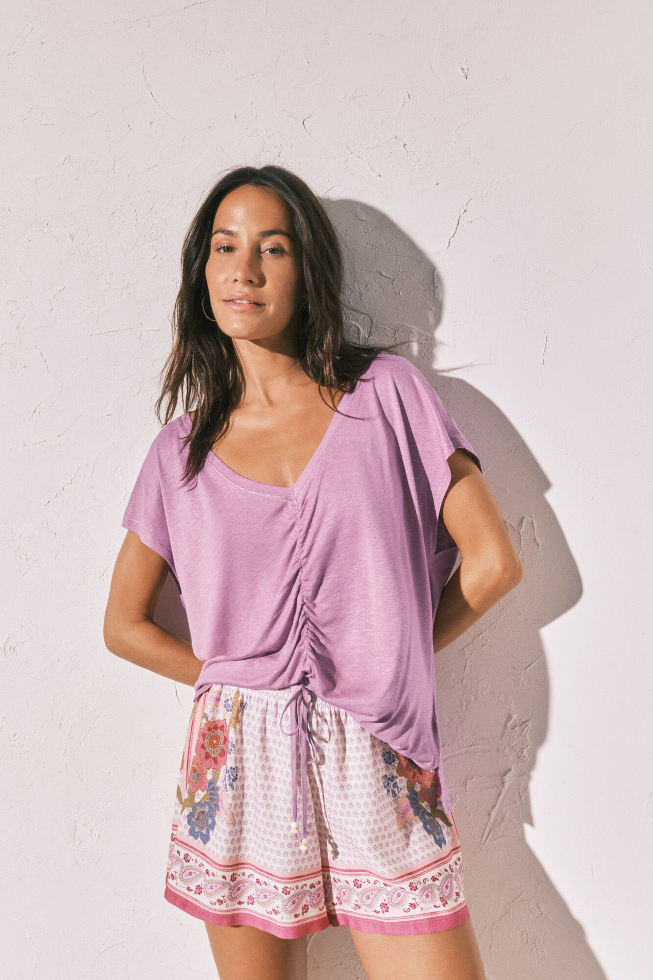 Women'secret Lilac viscose linen short T-shirt