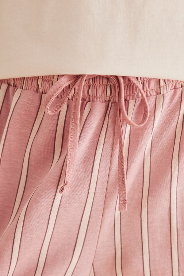 Womensecret Pyjama long 100 % coton rose rayures beige