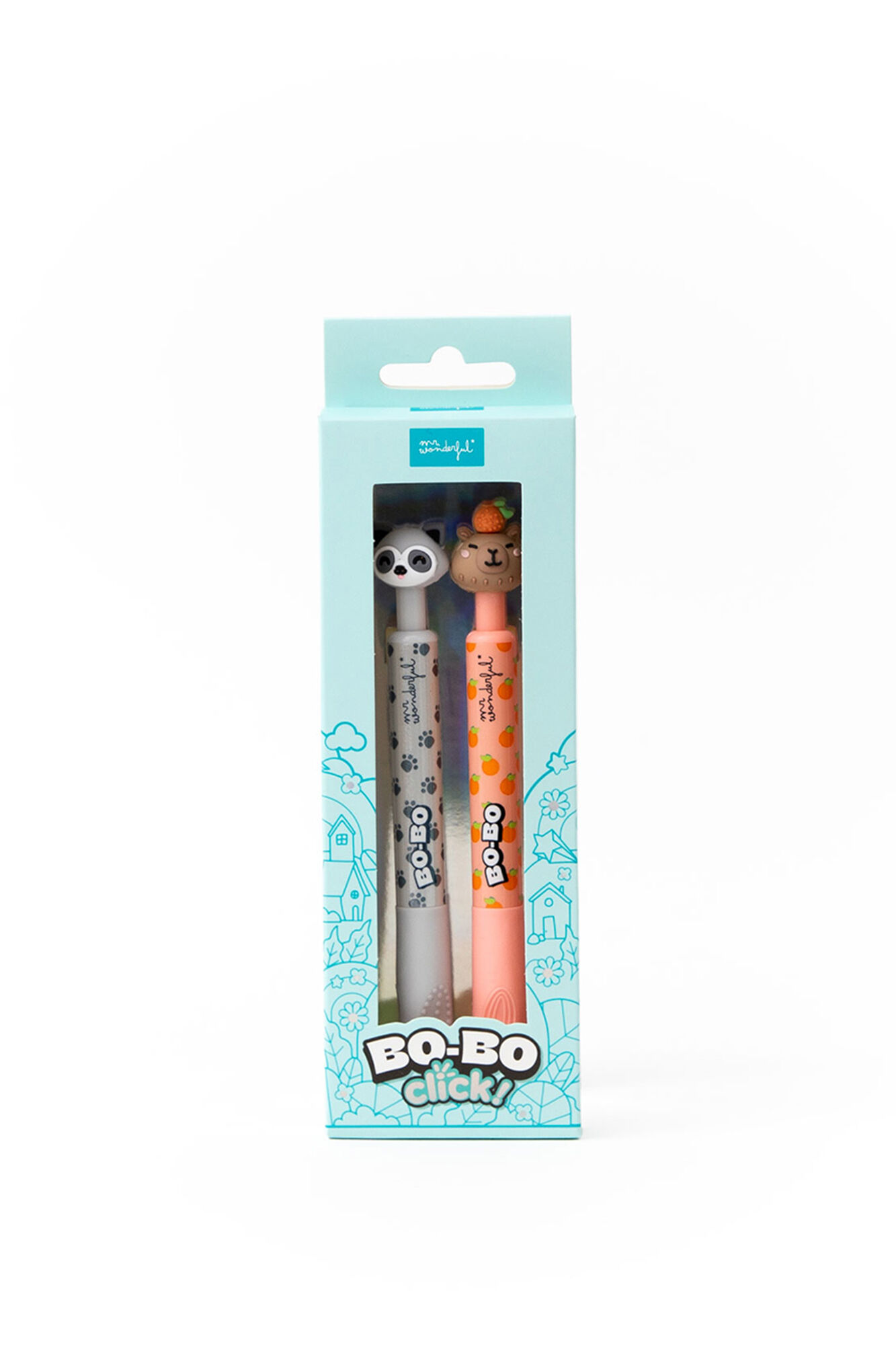 Mr. Wonderful Set de 2 bolis borrables Bo-Bo Click! - Mapache y Capibara