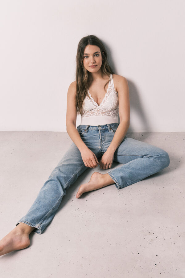 Women'secret White microfibre and lace triangle body nude