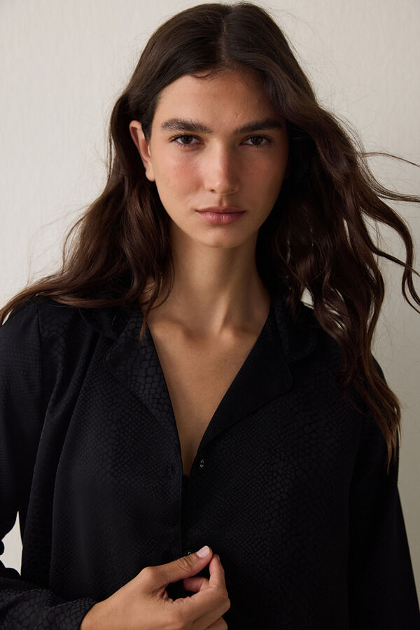 Penti Fleur Satin Ls Shirt Pant Set black