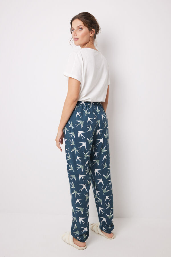 Womensecret Leaf print viscose skinny pants green