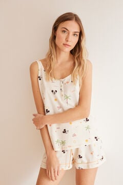 Womensecret Pyjama mit Mickey-Print aus 100 % Baumwolle Weiß