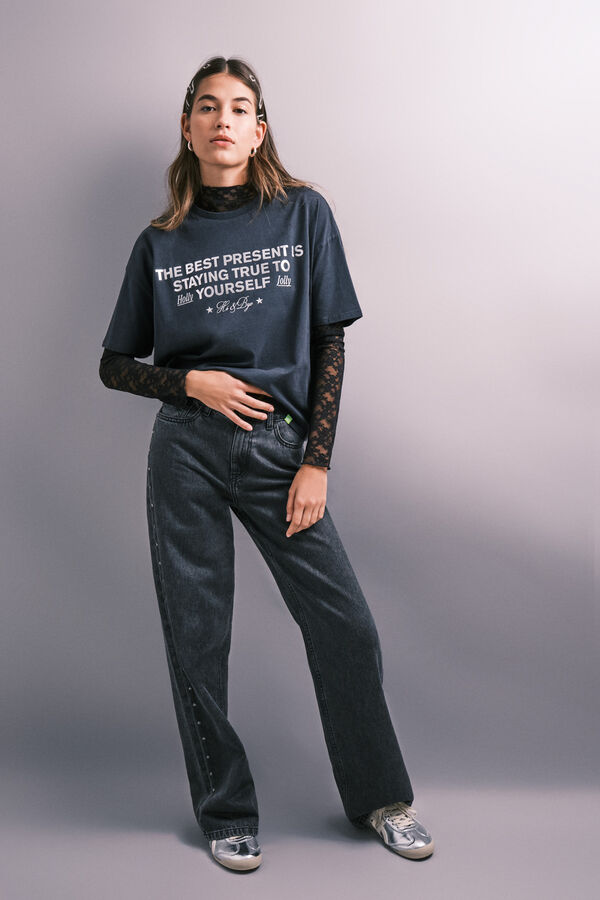 HI&BYE Dark grey glitter short sleeve T-shirt grey