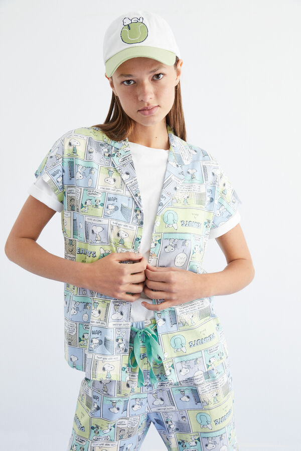 Womensecret Snoopy-mintás, 100% pamut, hosszú inges pizsama rávasalt mintás