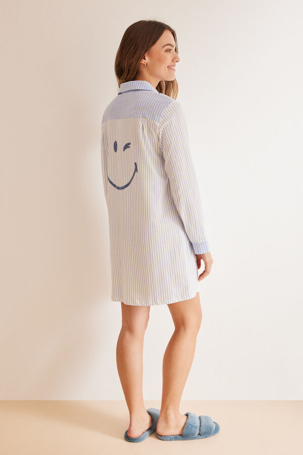 Womensecret Camisa de dormir camiseira riscas 100% algodão SmileyWorld ® azul