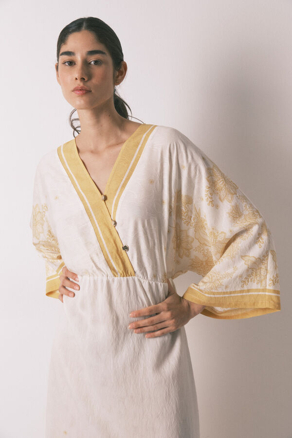 Women'secret Robe caftan jacquard fleurs beige