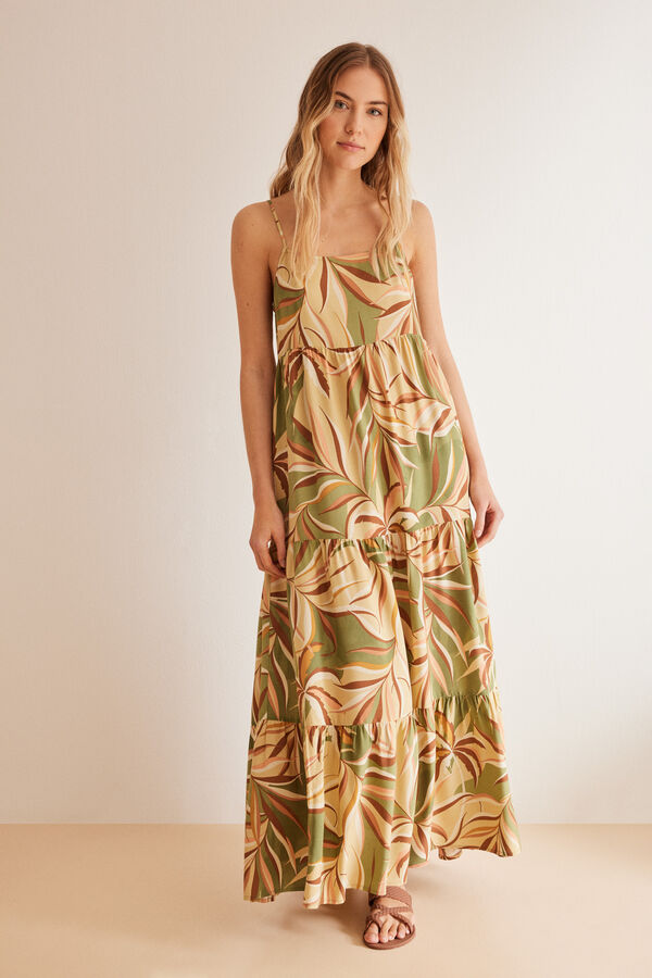 Womensecret Langes Kleid Viskose Tropenprint mit Print