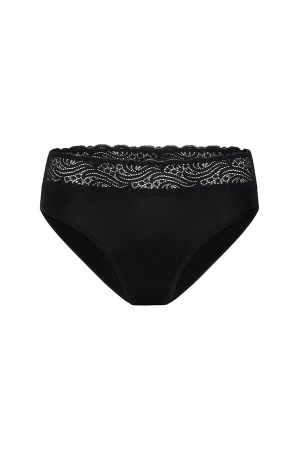Womensecret Black bamboo lace period panties – heavy or overnight absorption Schwarz