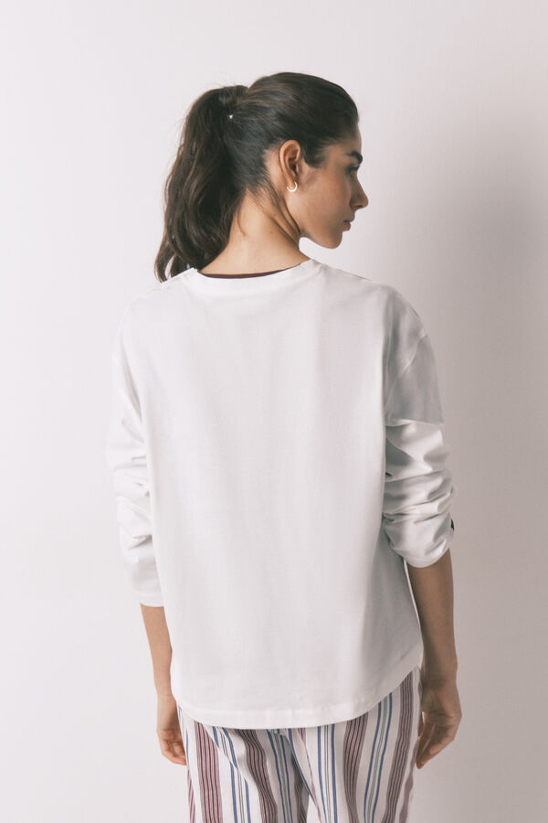 Women'secret White 100% cotton 3/4 sleeve T-shirt beige