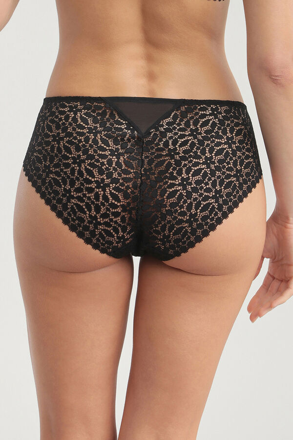 Womensecret Daily Dentelle floral lace no-show panty Crna