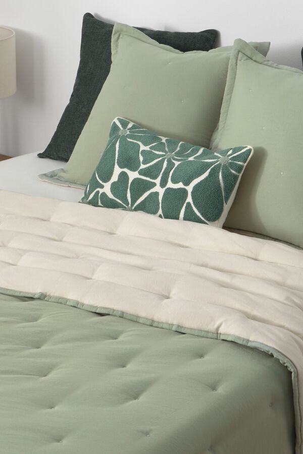 Textura Reversible embroidered polka-dot duvet green