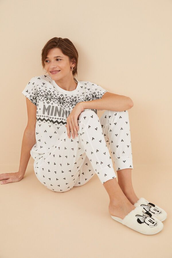 Womensecret Kurzärmeliger Pyjama 100 % Baumwolle Minnie Mouse Weiß