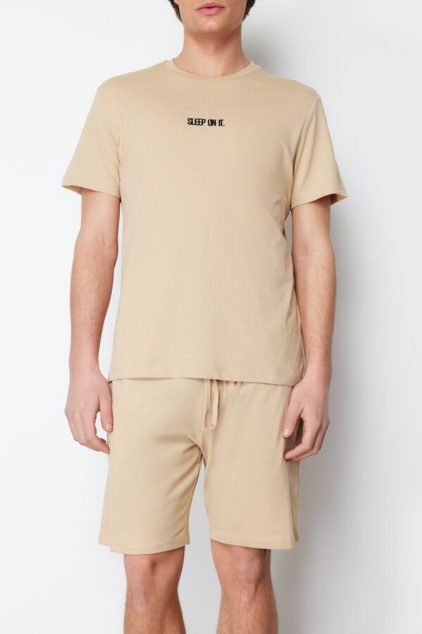 Trendyol Plain short pyjamas set brown