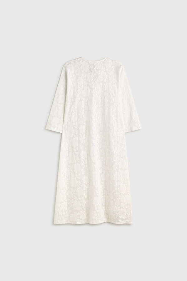 Textura T&uacute;nica larga algod&oacute;n tejido encaje blanco