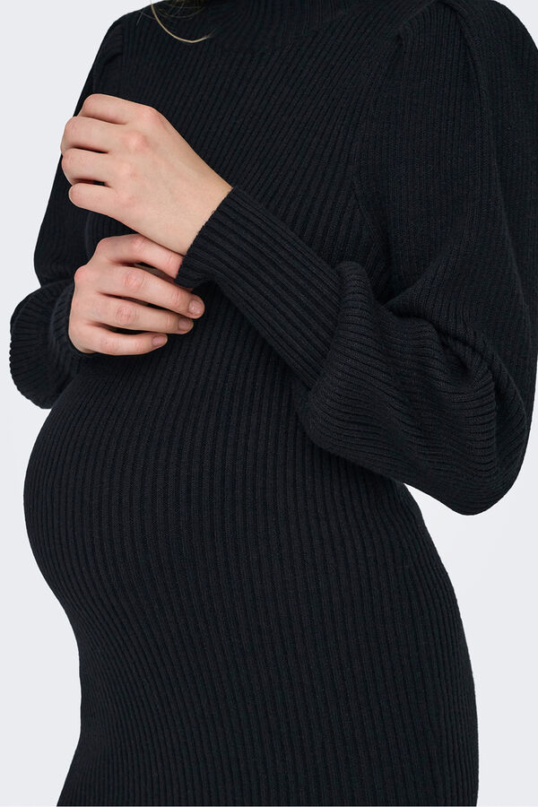 Only Maternity High neck jersey-knit maternity dress with puffed sleeves Crna