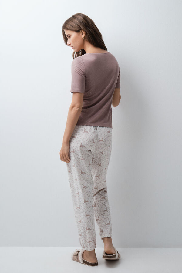 Women'secret Short sleeve long pyjamas with deer print nude