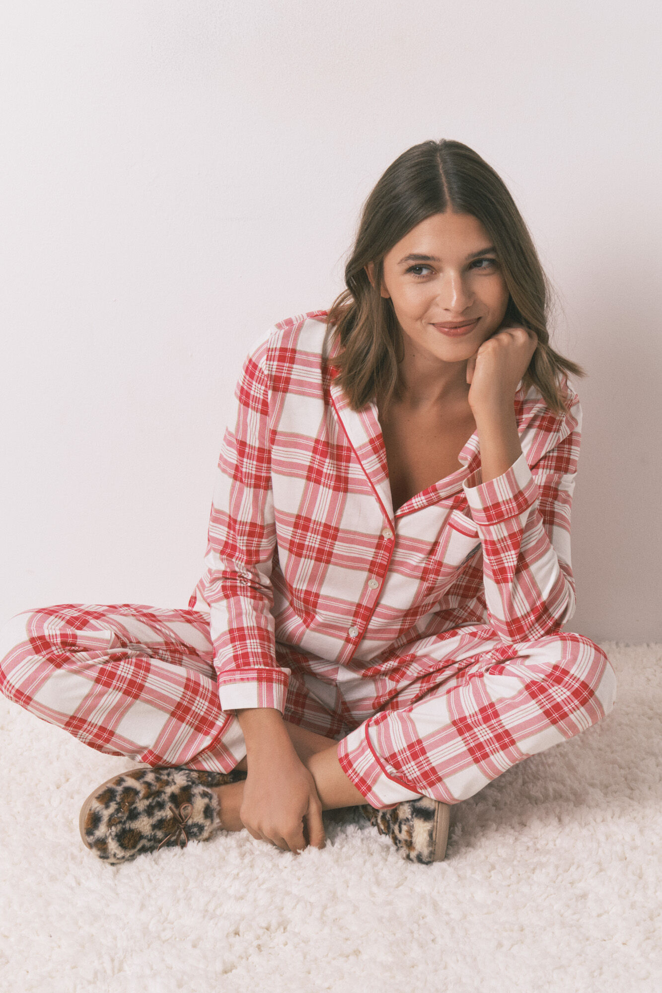 Women'secret Shirt-style pajamas 100% cotton red checks Mafalda