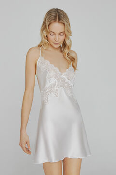 Womensecret Ivette Bridal nightgown in satin with white embroidery beige