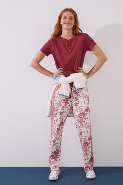 Womensecret Maroon printed 100% cotton trousers brown