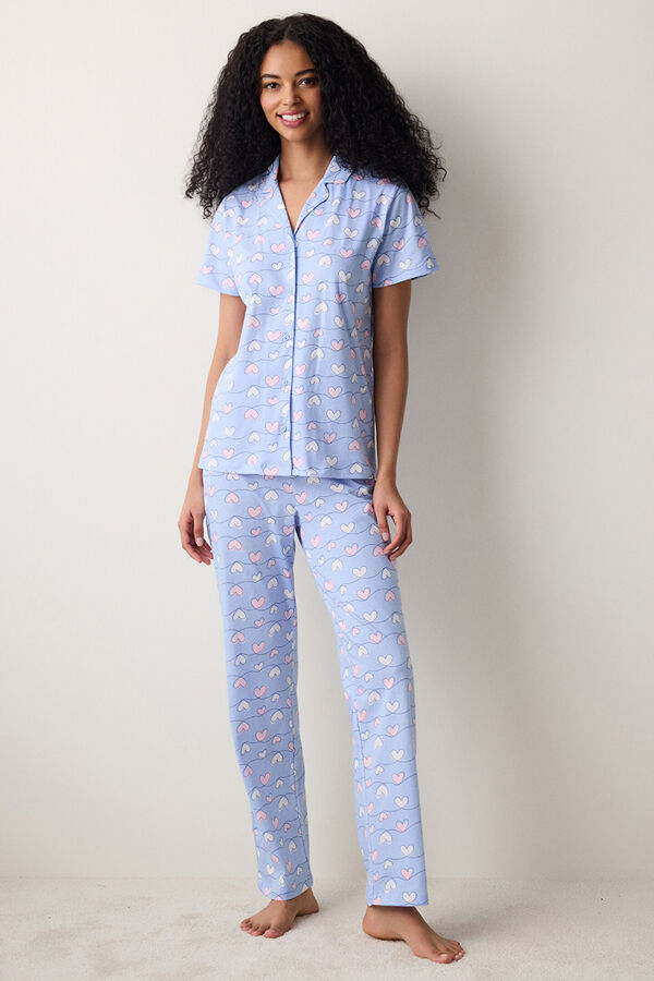 Penti Conjunto de pijama largo camisero azul corazones azul