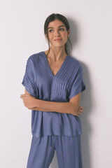 Women'secret Blue long pyjamas with pleated neckline blue