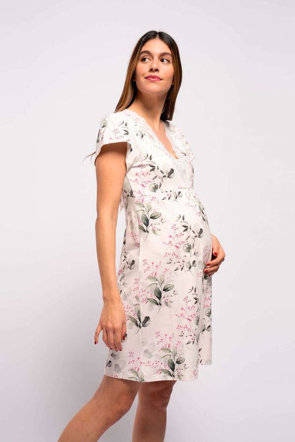 Womensecret Floral short-sleeved nursing nightgown fehér