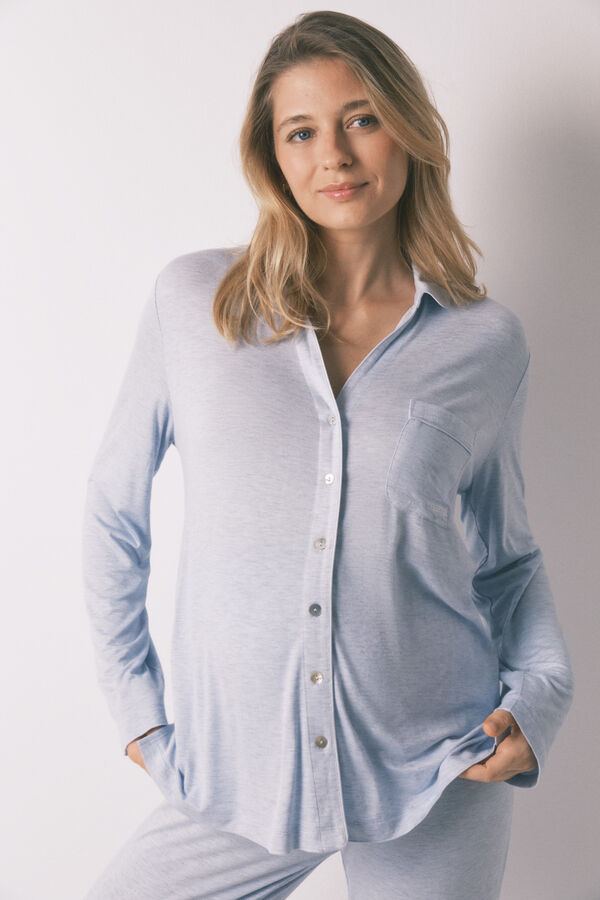 Women'secret Blue super soft maternity classic long pyjamas blue