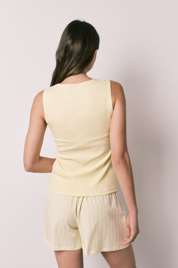 Women'secret Yellow cotton short pyjamas with square neckline printed