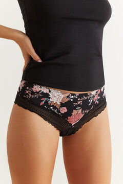 Womensecret Wide Brazilian panty with lace detail  black