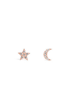Womensecret Pendientes Moon & Star Oro Rosa rosa