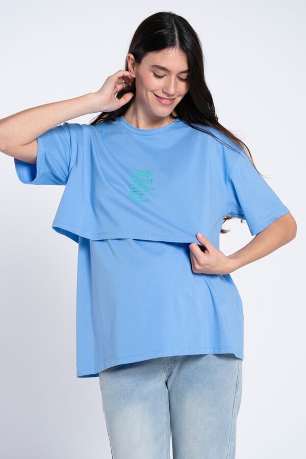 Ohma Camiseta premam&aacute; b&aacute;sica con frase azul