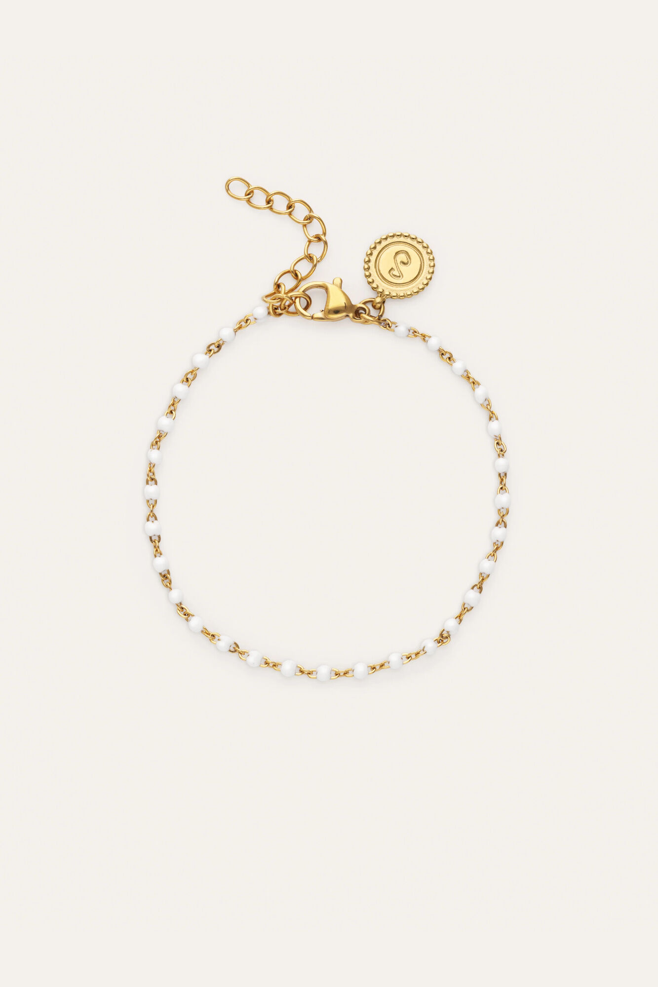 Singularu Pulsera Dots Enamel Blanco Acero Ba&ntilde;o Oro