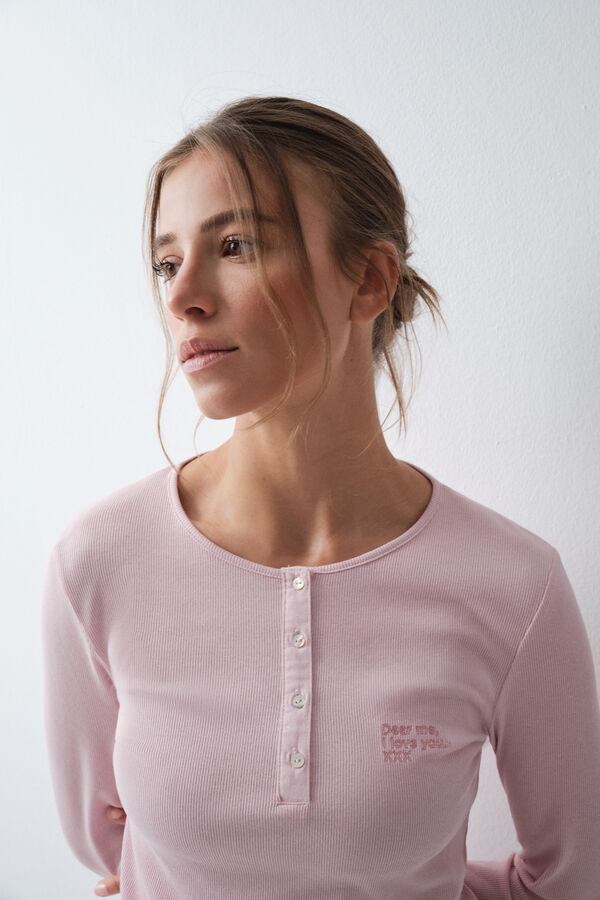 Women'secret Pink cotton floral long pyjamas pink