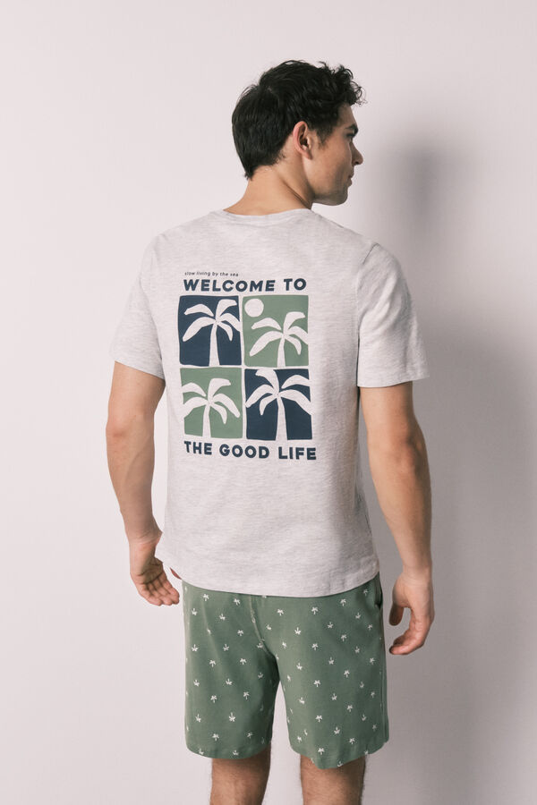 Women'secret Cotton palm print short men's pyjamas grey