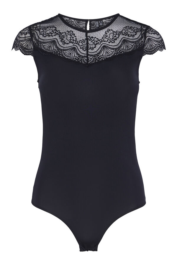 Womensecret Bodysuit with low neckline and short sleeves. noir