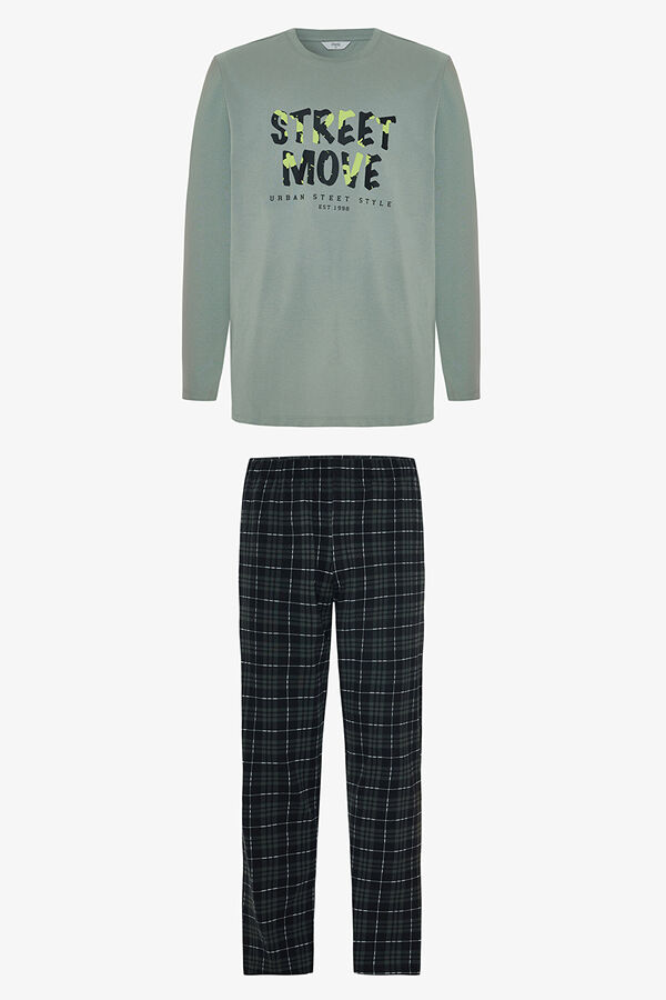 Penti Conjunto de pijama de algod&oacute;n de manga larga con eslogan estampado para hombre estampado