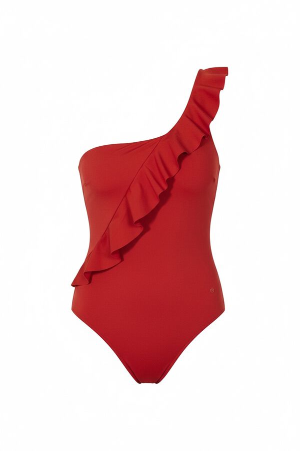 Women'secret Orange shaping asymmetric ruffle swimwear red