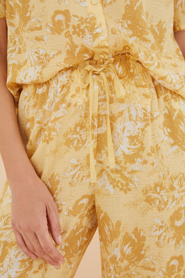 Womensecret Langer Pyjama Hemdlook Blumen Gelb mit Print