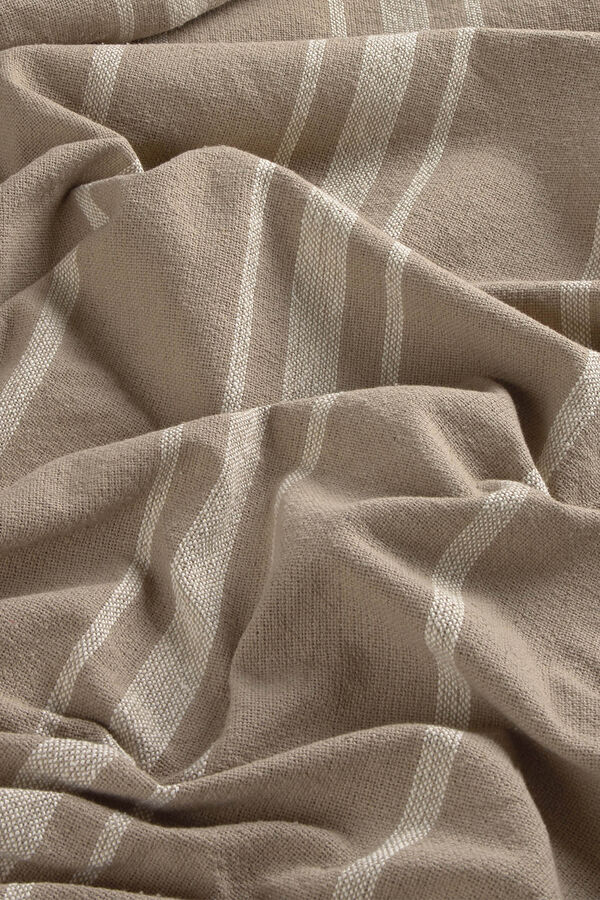 Calma House Colcha de algod&oacute;n a rayas en tono piedra Sorento beige