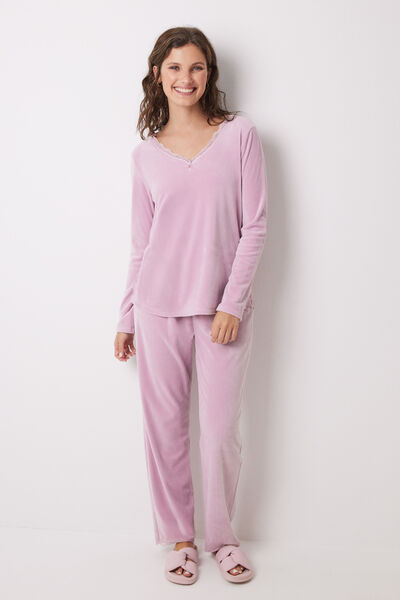 Womensecret Pyjama long rose en velours soft touch rose