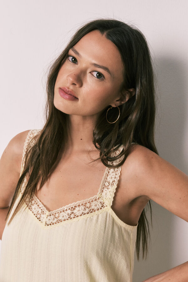 Women'secret Yellow cotton lace short nightgown printed