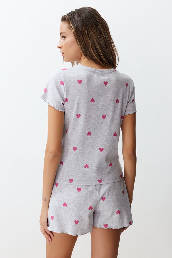 Trendyol Conjunto de pijama corto corazones gris