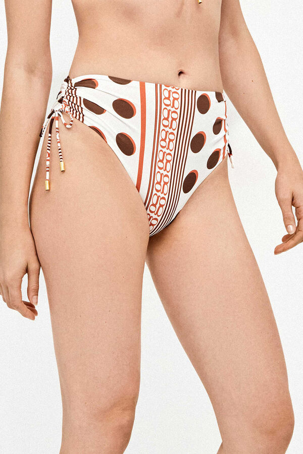Gisela Hochgeschnittenes Monogramm-Print-Bikini-H&ouml;schen Wei&szlig;