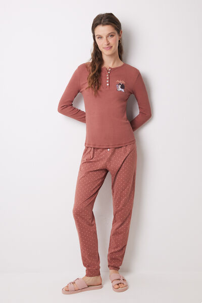 Womensecret Mafalda brown long cotton pajamas nude