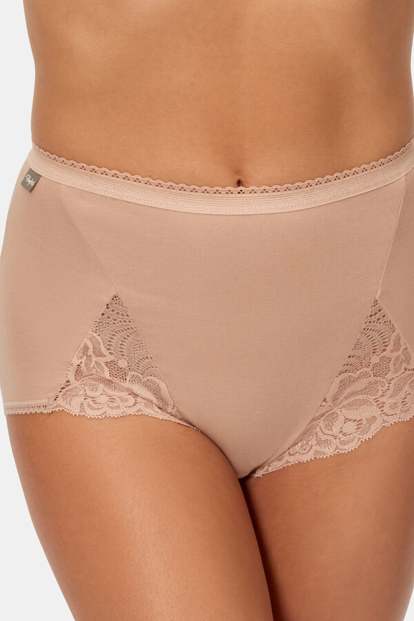 Playtex Pack of 2 maxi panties in stretch cotton with lace brown