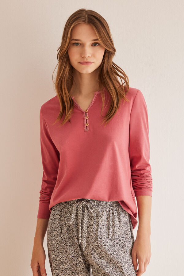 Womensecret Camiseta 100% algodón manga larga rosa rosa