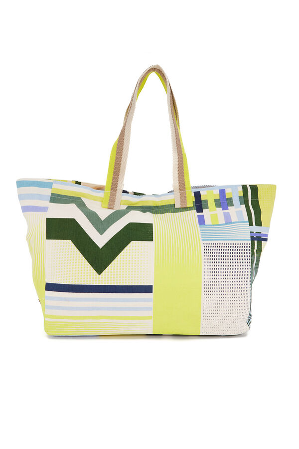 Womensecret Beach bag with green geometric print Grün